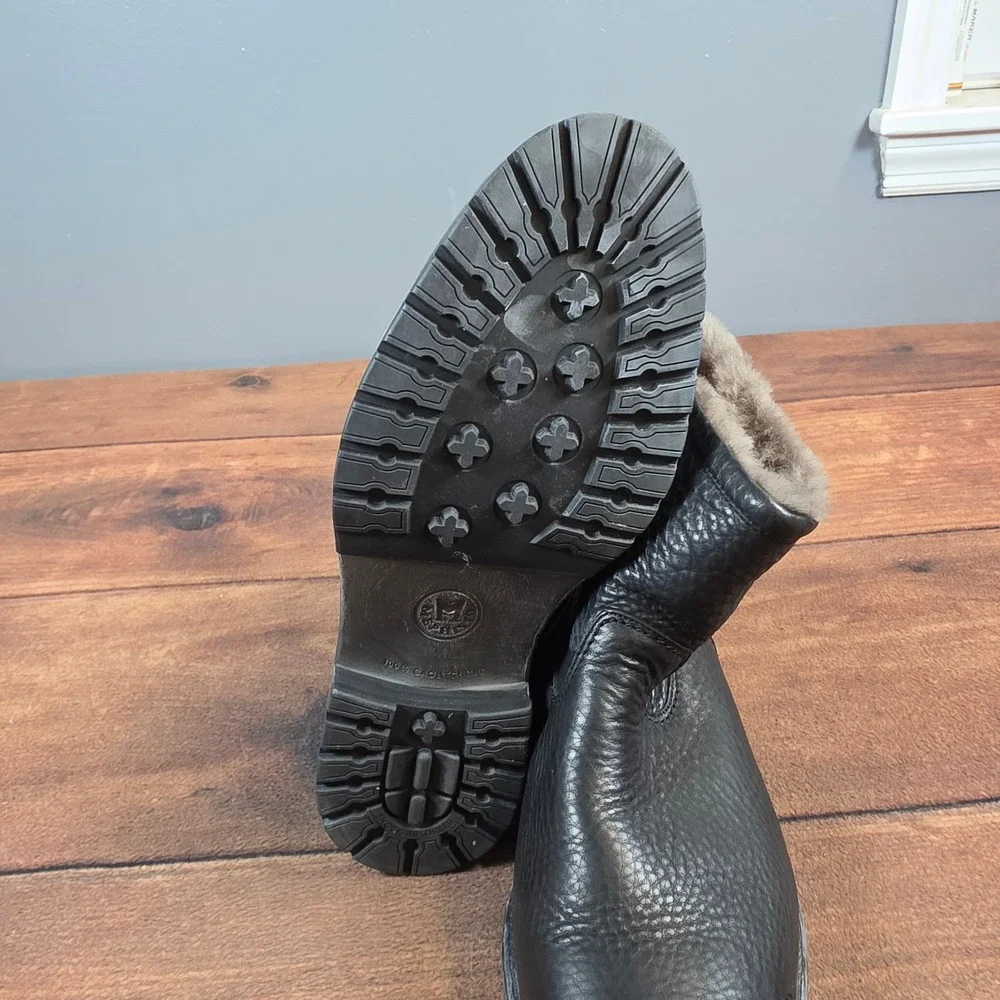 Mephisto Leonardo Leather Fur Lined Boots 10.5 Black Excellent Shearling Lined